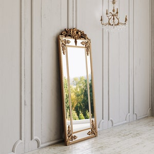 Floor Mirror Full Length Mirror for Bedroom Decor - Fleury French Mirror Full Length Standing Golden Arch Leaning Mirror for Farmhouse Decor