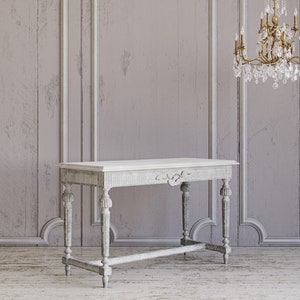 Gustavian Console Table with Marble Top Handmade Furniture for Home Decor - Console Table Distressed Painted with Fine Carvings and Details