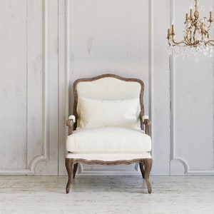 Reims Chair Handmade Furniture for Rustic Home Decor - Reims Armchair Upholstered French White Accent Chair for Living Room