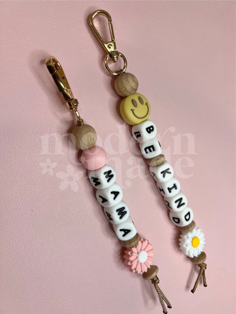 Name Silicone Beaded Keychain, Custom Keychain, Personalized Gift, Diaper Bag, Backpack, Silicone Bead, Wood Beads image 5