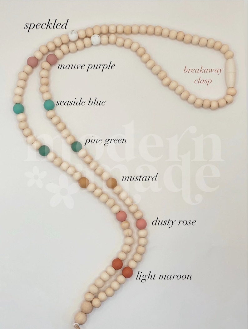 Cordino in silicone arcobaleno con perline di legno, porta badge, collana, regalo per il ritorno a scuola, chiusura di sicurezza. immagine 4