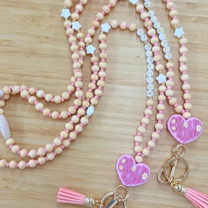 Be Kind + Stars Teacher Lanyard, Teacher Gift, Badge Necklace, Fun Lanyard, Wood Bead Lanyard, Beaded Lanyard