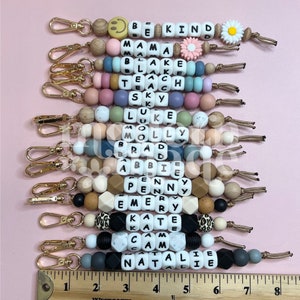 Name Silicone Beaded Keychain, Custom Keychain, Personalized Gift, Diaper Bag, Backpack, Silicone Bead, Wood Beads image 10
