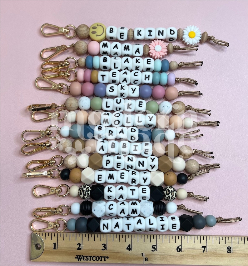 Name Silicone Beaded Keychain, Custom Keychain, Personalized Gift, Diaper Bag, Backpack, Silicone Bead, Wood Beads image 10