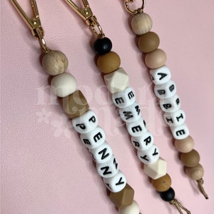 Name Silicone Beaded Keychain, Custom Keychain, Personalized Gift, Diaper Bag, Backpack, Silicone Bead, Wood Beads image 8