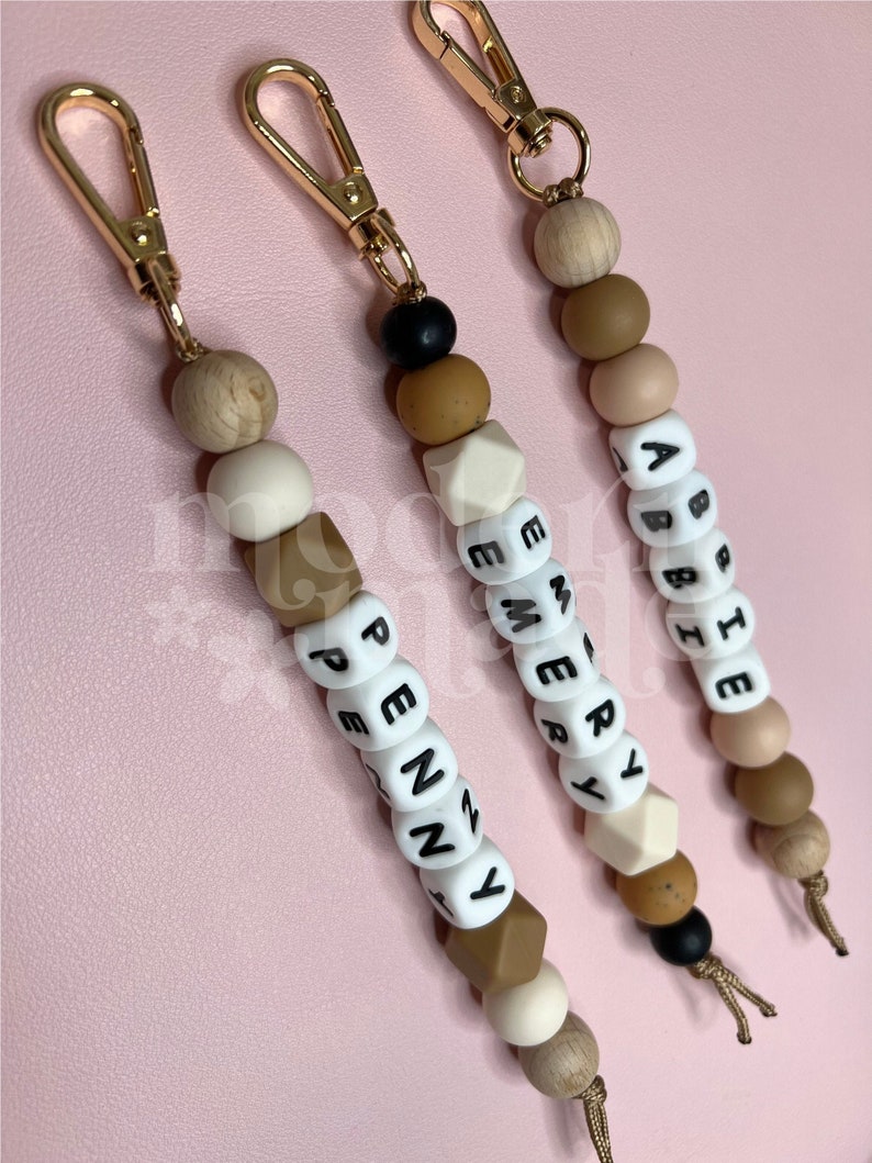 Name Silicone Beaded Keychain, Custom Keychain, Personalized Gift, Diaper Bag, Backpack, Silicone Bead, Wood Beads image 8