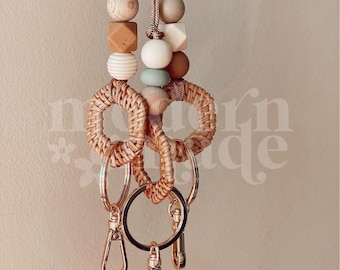 Rattan Teacher Lanyard, Wood Lanyard, Bead Lanyard, Wood Beads, Rattan Lanyard, Badge Holder, Beaded Lanyard Teacher, Modern Made Company