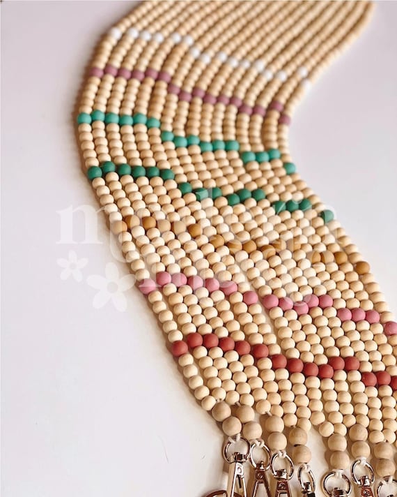 Rainbow Silicone Wood Bead Lanyard, ID Holder Necklace, Back To School Gift, Breakaway Clasp
