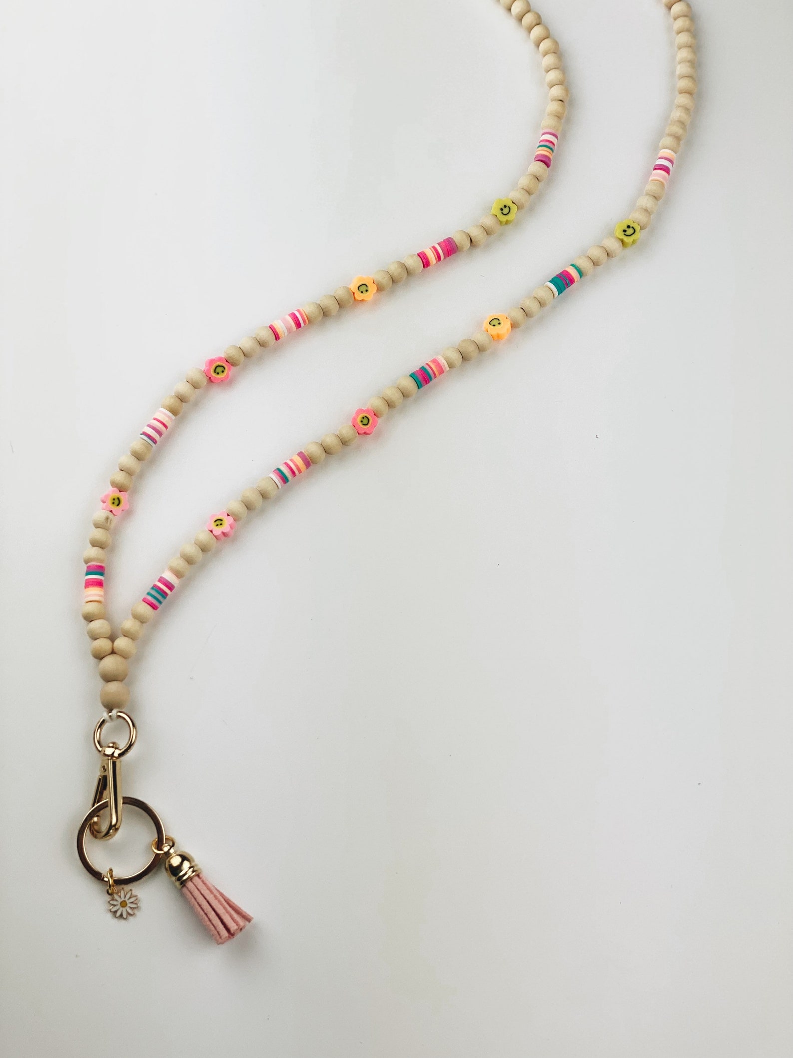 Flower Bead Wood Bead Lanyard Teacher Lanyard Badge Etsy Canada