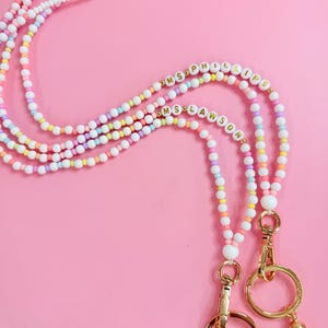 Rainbow + White Teacher Lanyard, Personalized Lanyard, Acrylic Beaded Lanyard, Glass Beads, Teacher, Badge Holder, Modern Made Company