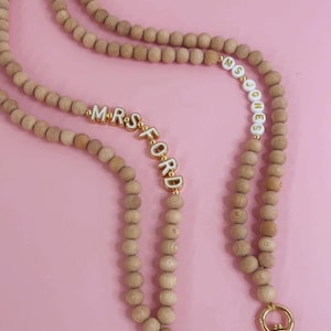 Medium Wood Lanyard, Personalized, Rosewood, Lanyard, Teacher Gift, Badge Necklace, Fun Lanyard, Wood Bead Lanyard, Beaded Lanyard