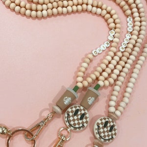 Coffee and Happy Face Teacher Lanyard, Happy Face Lanyard, Teacher Gift, Badge Necklace, Fun Lanyard, Wood Bead Lanyard, Beaded Lanyard