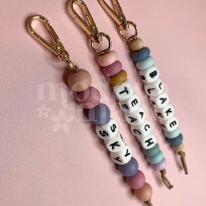 Name Silicone Beaded Keychain, Custom Keychain, Personalized Gift, Diaper Bag, Backpack, Silicone Bead, Wood Beads image 4