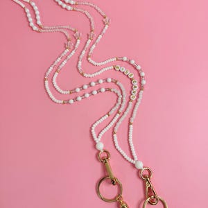 NEW White Seed Bead Teacher Lanyard, Teacher Gift, Badge Necklace, Stylish Lanyard, Seed Bead Lanyard, Beaded Lanyard, Modern Made Company