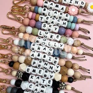 Name Silicone Beaded Keychain, Custom Keychain, Personalized Gift, Diaper Bag, Backpack, Silicone Bead, Wood Beads image 9