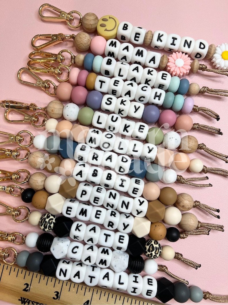 Name Silicone Beaded Keychain, Custom Keychain, Personalized Gift, Diaper Bag, Backpack, Silicone Bead, Wood Beads image 9
