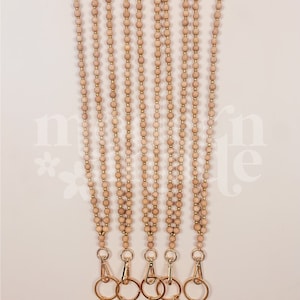 Medium Wood + Gold Teacher Lanyard, Rosewood Lanyard, Gold Beads, Wood Bead Lanyard, Wood and Gold Beads, ID Necklace, Badge Holder