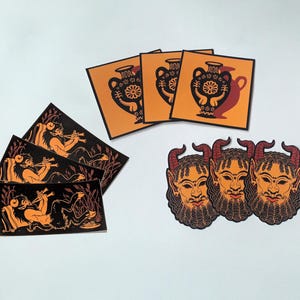 Pegatinas de máscara de sátiro y jarrón