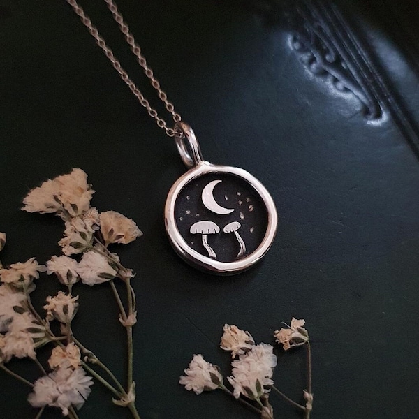 MADE TO ORDER - Mushroom and Moon Pendant