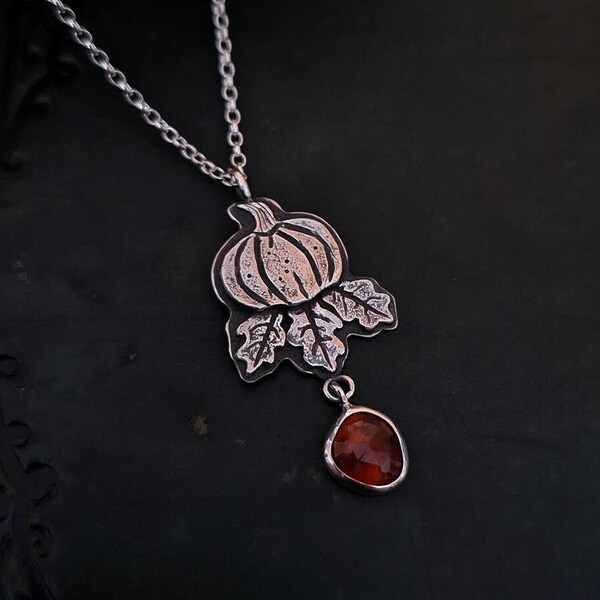 Oak and Pumpkin Pendant with Hessonite Garnet