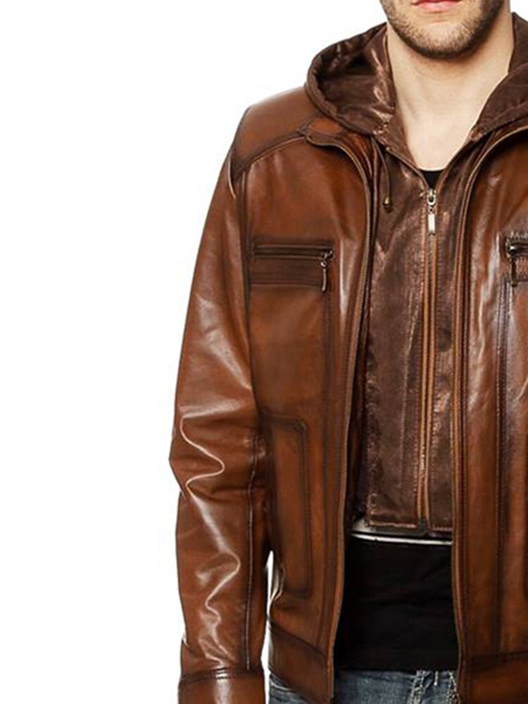 Stylish Hooded Leather Jacket