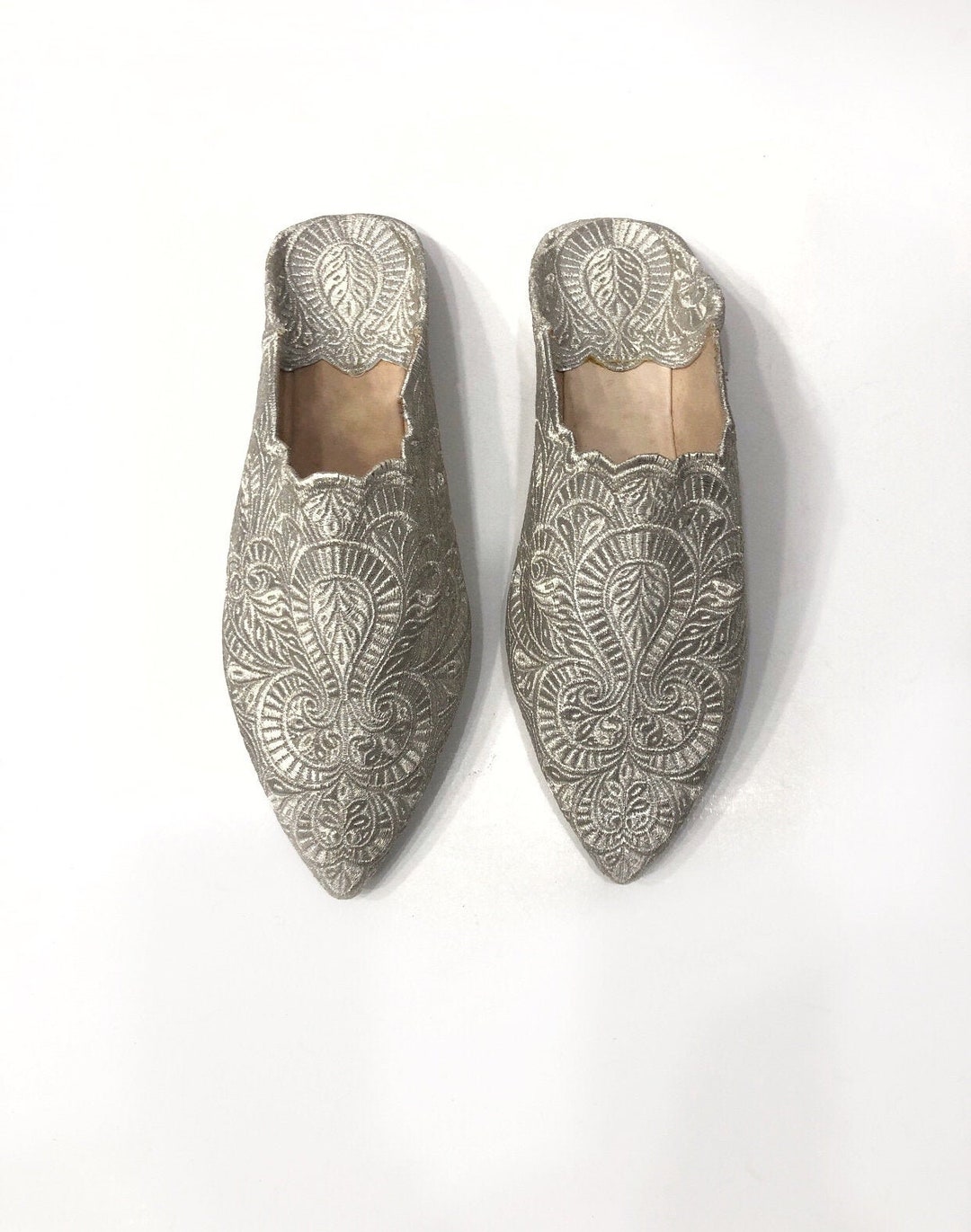 Traditional Moroccan Babouche Slippers Silver Slipper Double - Etsy