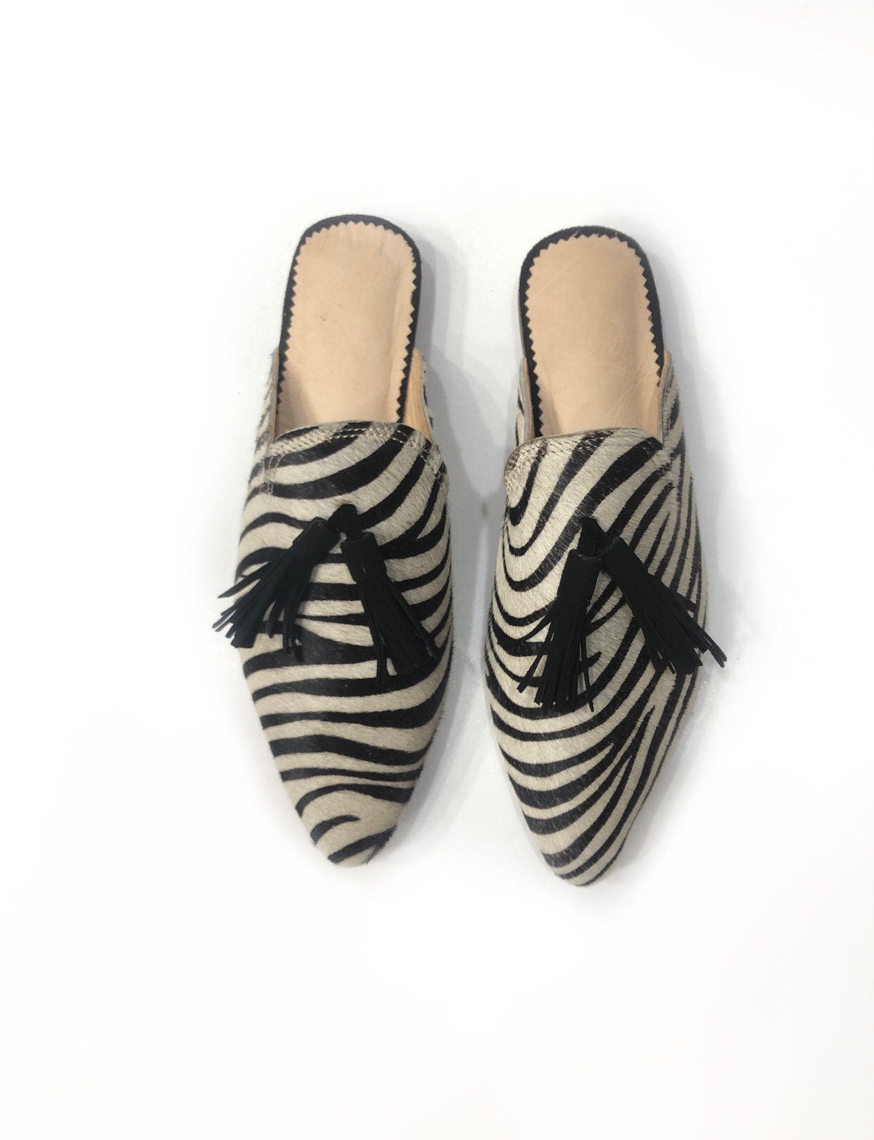 Modern Zebra Slippers for Women Leather Slipper Handmade Zebre - Etsy