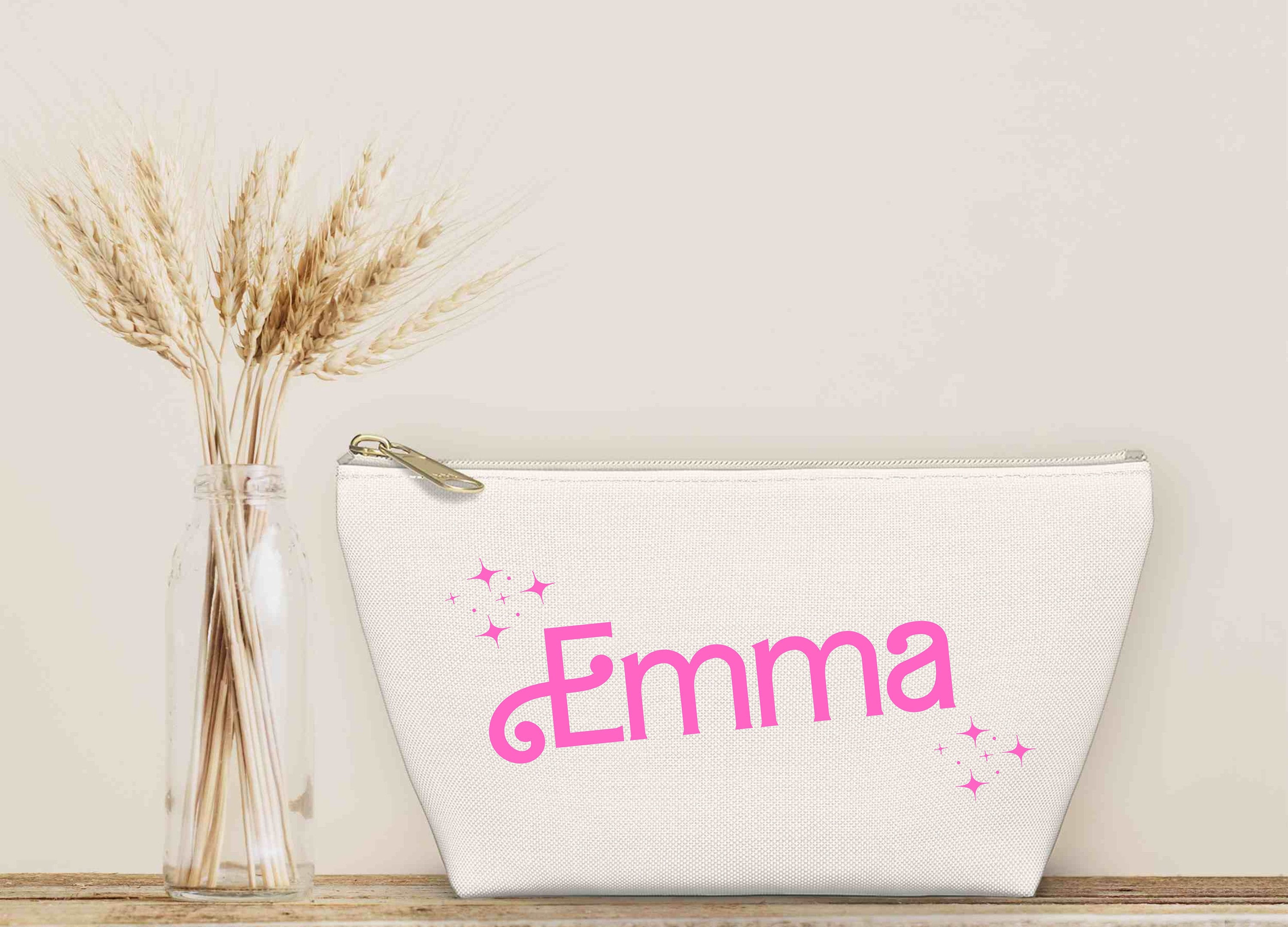 Personalized Makeup Bag, Pencil Bag, Pink Doll Party Favor, Bridesmaid Gift, Cheer Team Gift, Hair Accessories, Gift For Girl Friend