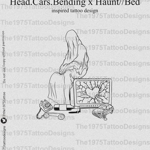 The 1975 head cars bending x haunt//oeuvre d'art de lit - conception de tatouage prête à télécharger 1/1 conceptions de tatouage uniques