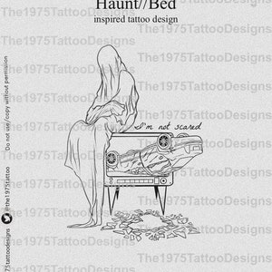 le repaire de 1975 // illustration de lit - conception de tatouage prête à télécharger 1/1 conceptions de tatouage uniques
