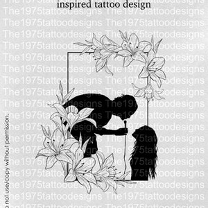 the 1975 robbers artwork- tattoo design with lily flowers ready to download 1/1 unique tattoo designs