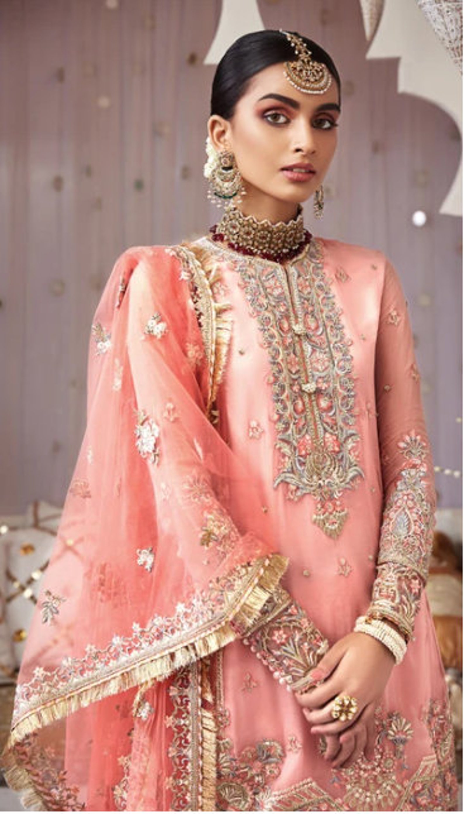 Abito Da Sposa Salwar Kameez Ricamato - Stile Indiano-Pakistano Con Plazzo E Dupatta - Foto 5