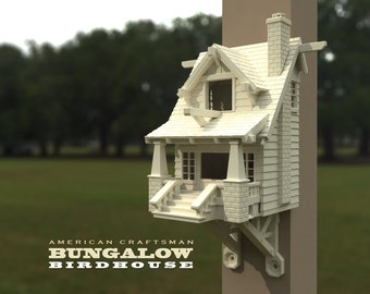 The American Bungalow Birdhouse STL Files, Birdhouse 3D Print Files, Bungalow 3D Print Files, 3D House STL files, Birdhouse STL Files.