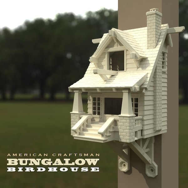 The American Bungalow Birdhouse STL Files, Birdhouse 3D Print Files, Bungalow 3D Print Files, 3D House STL files, Birdhouse STL Files.