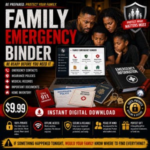 Family Emergency Binder | Emergency Contacts | Insurance | Medical Records | Home Inventory | Digital Download | HTML