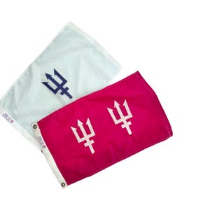 Vintage Burgee Nautical Pennant Blue White Red Trident Flag | Sailing Beach House Wall Decor