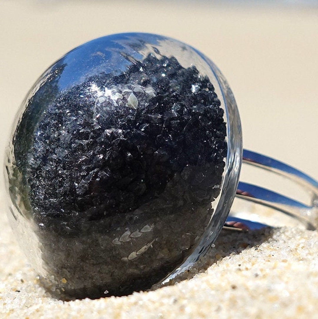 Glass Dome Ring, Black Sand Ring, Coastal Jewelry, 925 Silver - Etsy ...