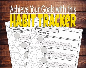 Achieve Your Goal - Weekly Habit Tracker - Style #1 Template  [Single Page with Background Coloring Pattern]
