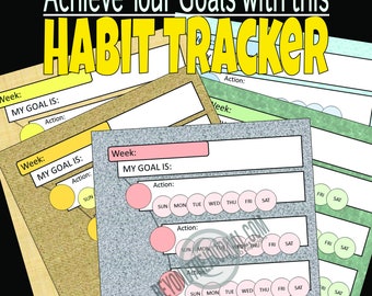 Achieve Your Goal - Weekly Habit Tracker - Style #4 Bundle  [5 Different Background Patterns]