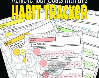 Achieve Your Goal - Weekly Habit Tracker - Style #7 Bundle  [5 Different Background Coloring Images]