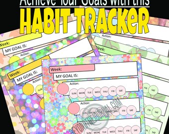 Achieve Your Goal - Weekly Habit Tracker - Style #5 Bundle  [5 Different Background Patterns]