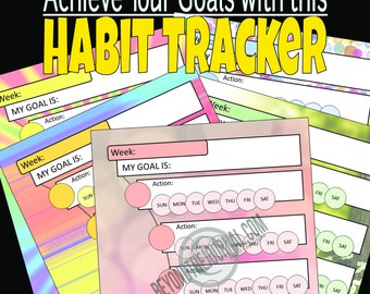 Achieve Your Goal - Weekly Habit Tracker - Style #6 Bundle  [5 Different Background Patterns]