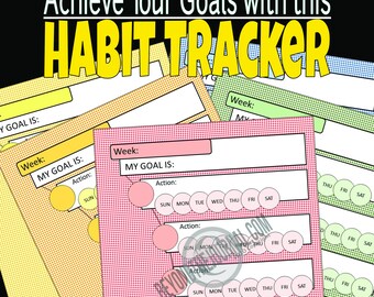 Achieve Your Goal - Weekly Habit Tracker - Style #3 Bundle  [5 Different Background Colors]