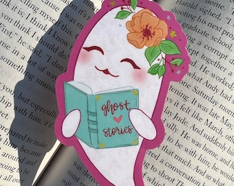 Ghostie Reading Sticker, Bookish Sticker, Vinyl Sticker, Halloween Sticker, Autumn Sticker, Laptop Sticker, Waterproof Sticker