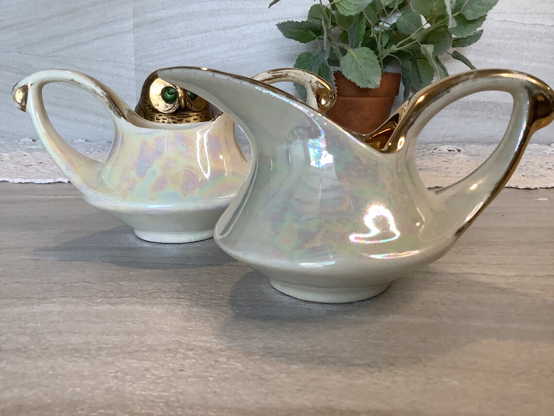MCM White Lusterware Creamer and Sugar Set/Art Deco Cream and Etsy