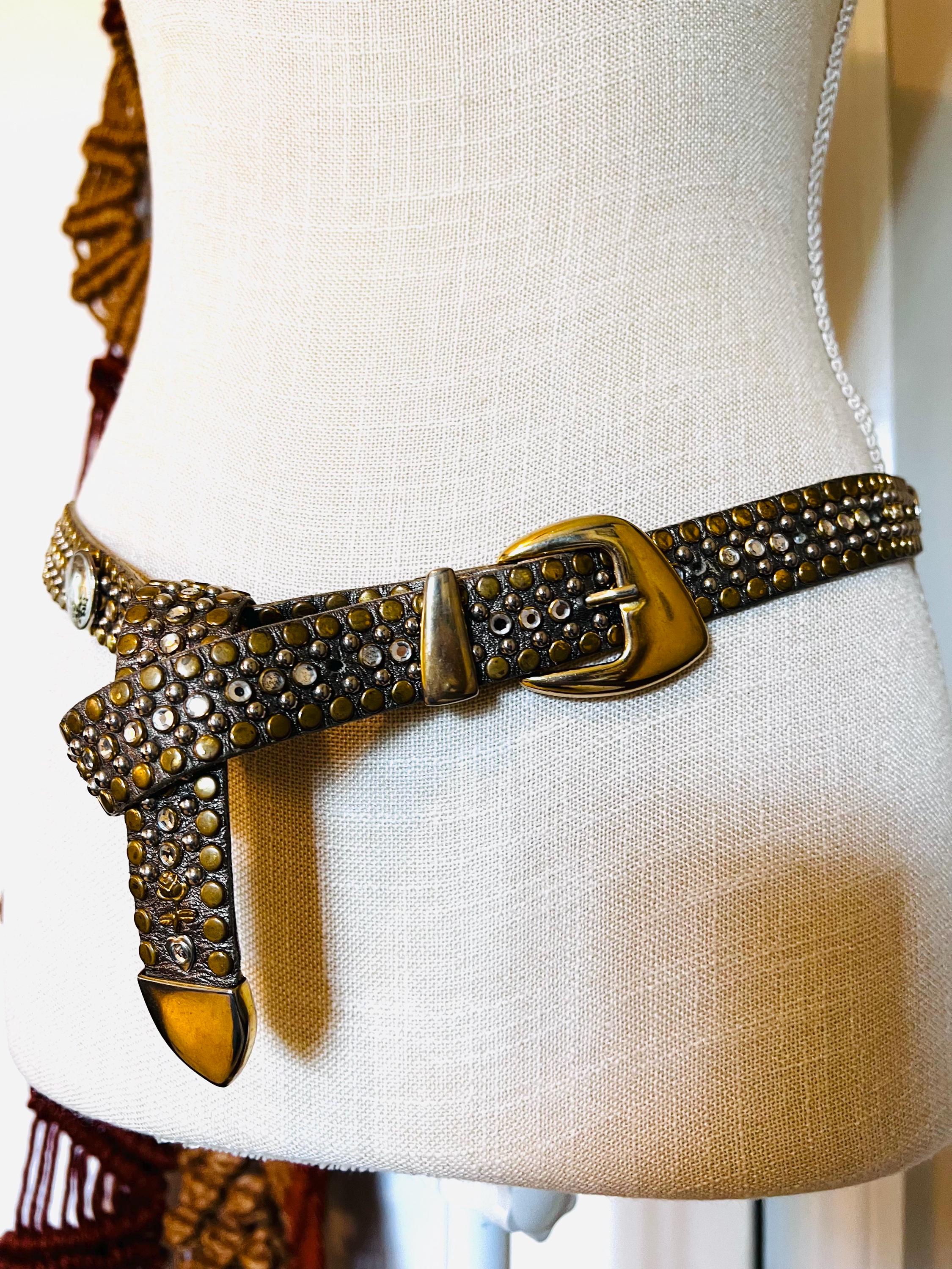 Vintage Italian Leather Studded Bronze Gold Boho Western  display picture 1