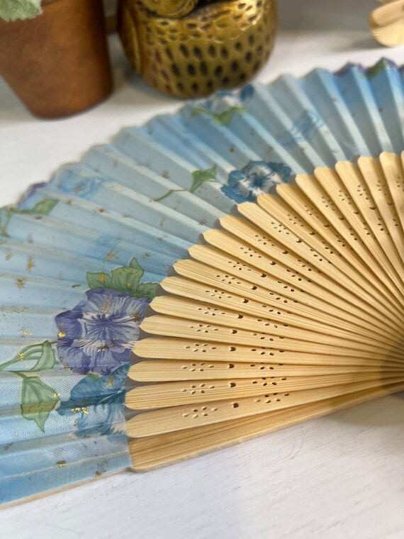 Vintage Asian/Geisha Silk Hand Fan/Set of 3/Blue … - image 2
