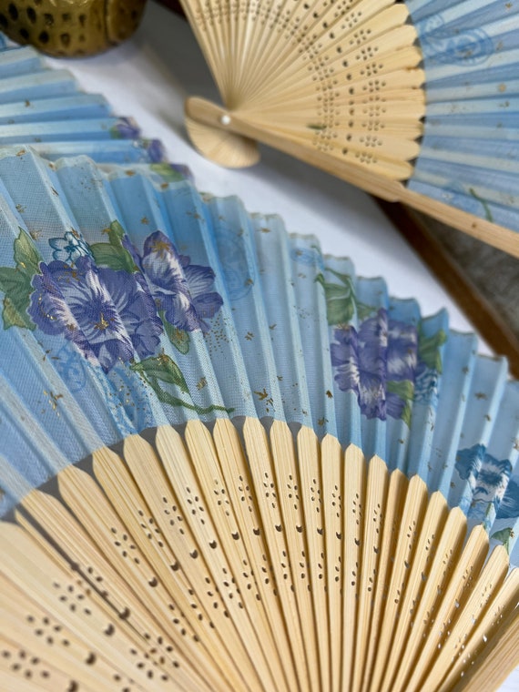 Vintage Asian/Geisha Silk Hand Fan/Set of 3/Blue … - image 4