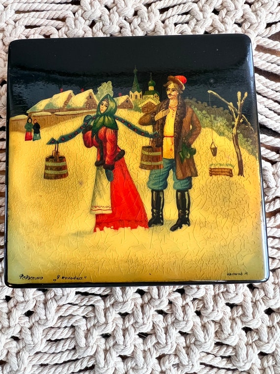 Fedoskino Russian Lacquer Box Hinged Vintage Artist Signed