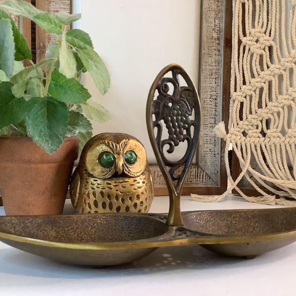 Vintage Iseral Brass Nut/Candy Dish with Grapevine Handle